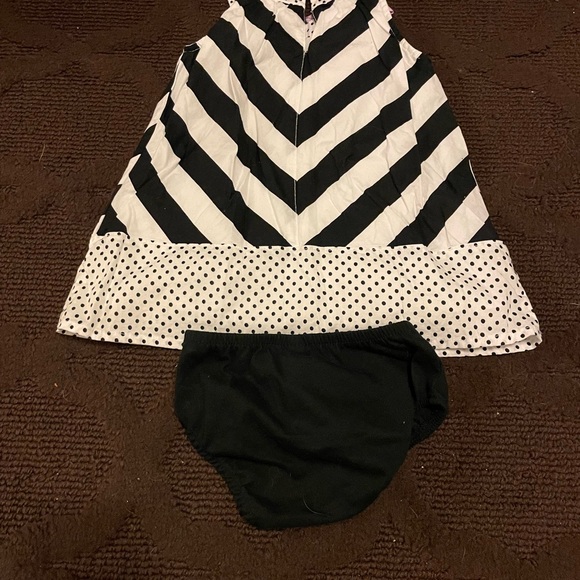 Genuine Kids👶Black & White Striped Polka Dots Dress👗Purple Bow🎀Bloomers🩲12M - Picture 3 of 5